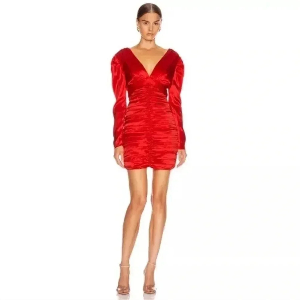 NICHOLAS gathered red silk dress scarlet from revolve
